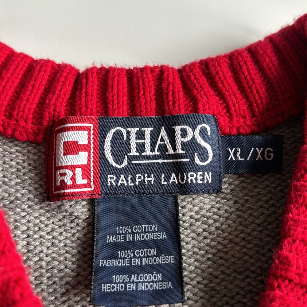 Vintage Chaps Ralph Lauren Color Block V-Neck Cotton Sweater - Picture 5 of 9